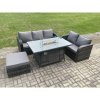 Fimous PE Wicker Outdoor Rattan Garden Furniture Set Propane Gas Fire Pit Table and Sofa set with Big Footstool