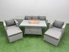 Fimous 7 Seat PE Rattan Lounge Sofa Set Outdoor Garden Furniture Set with Firepit Dining Table 3 Seater Sofa 2 Big Footstools Side Table Light Grey