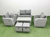 Fimous Light Grey PE Wicker Rattan Garden Furniture Set Sofa Set Reclining Adjustable Chair Oblong Coffee Table 6 Seater 2 Small Stools Side Table