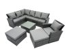 Fimous 9 Seat Poly Rattan Outdoor Patio Coffee Table Corner Sofa Set with 2 Big Stool Chair for Garden Backyard Dark Grey Mixed
