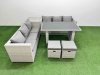Fimous Rattan Garden Furniture Dining Set 8-seater Patio Rectangular Table Sofa Set with Side Table 2 Small Stools Light Grey