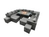 Fimous Rattan Garden Furniture Firepit Dining Set 13 Seater Lounge Sofa Table Set with 4 Footstools 2 Side Tables