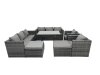 Fimous Rattan Dining Table Sofa Set with Armchair 2 Big Footstools Outdoor 10 Seat Garden Furniture Set Dark Grey Mixed