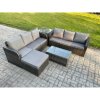 Fimous Outdoor Garden Furniture Sets 7 Seater Wicker Rattan Furniture Sofa Sets with Rectangular Coffee Table 3 Seater Sofa Side Table