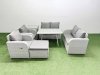 Fimous 7 Seater Rattan Garden Furniture Set Outdoor Love Sofa Set with Rectangular Dining Table Side Table Big Footstool Light Grey