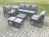 Fimous Aluminium 7 Seater Outdoor Lounge Sofa Set Garden Furniture Sets with Square Coffee Table 2 Chairs 2 Small Footstools Side Table Dark Grey