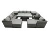 Fimous Rattan Dining Table Sofa Set with 2 Side Tables 2 Armchair 2 Stools Outdoor 10 Seat Garden Furniture Set Dark Grey Mixed
