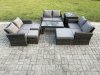 Fimous Outdoor U Shape Sofa Set Wicker PE Rattan Garden Furniture Set with Coffee Table Double Seat Sofa 3 Footstools Side Table Dark Grey Mixed