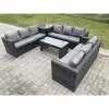 Fimous Outdoor Rattan Garden Furniture Lounge Sofa Set With Oblong Rectagular Coffee Table And Side Table