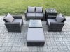 Fimous 6 PCS Outdoor Lounge Sofa Set Wicker PE Rattan Garden Furniture Set with Armchair Square Coffee Table Double Seat Sofa Big Footstool Side Table Dark Grey Mixed