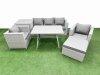 Fimous 7 Pieces Outdoor PE Rattan Sofa Armchair Set Patio Garden Furniture Sets with Cushions Side Table Big Stool Light Grey