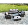 Fimous Outdoor Rattan Garden Furniture Set Patio Lounge Sofa Set with Reclining Chair Rectangular Coffee Table 2 Small Footstool Dark Grey Mixed