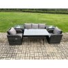 Fimous Wicker PE Rattan Garden Furniture Set Outdoor Rectangular Dining Table and Chair Sofa Set With 2 PC Side Table Dark Grey Mixed