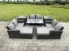 Fimous Outdoor Lounge Sofa Set Wicker PE Rattan Garden Furniture Set with Rectangular Dining Table 2 Seat Sofa 2 Big Footstool 2 Side Tables Dark Grey Mixed