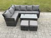 Fimous 8 Seater Outdoor Rattan Garden Furniture Set Corner Sofa Oblong Coffee Table Sets with Patio 2 Small Footstools Dark Grey Mixed
