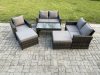 Fimous 7 Seater High Back Rattan Garden Furniture Sofa Sets with Rectangular Coffee Table 2 Big Footstool Loveseat Sofa Armchair Dark Grey Mixed