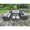 Fimous Outdoor Lounge Sofa Set Wicker PE Rattan Garden Furniture Set with 2 Armchairs Oblong Coffee Table 2 Side Tables 2 Small Footstools Dark Grey Mixed