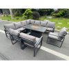 Fimous Aluminum Outdoor Garden Furniture Corner Sofa 3 PC Chairs Gas Fire Pit Dining Table Sets Gas Heater Burner Dark Grey 10 Seater