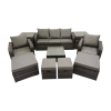 Fimous 3 Seater Sofa Reclining Chair Coffee Table Set Rattan Garden Outdoor Furniture Set with 2 Side Tables 4 Stools Dark Grey Mixed