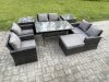Fimous Rattan Garden Furniture Set Patio Outdoor Lounge Sofa Set with Oblong Dining Table Double Seat Sofa 2 Side Tables Big Footstool Dark Grey Mixed