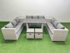 Fimous Patio Outdoor Garden Furniture Sets with Black Glass Top Dining Table 3 Seater Sofa 2 Side Tables 2 Small Stool Light Grey