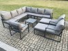 Fimous Aluminium Outdoor Garden Furniture Set Lounge Corner Sofa 3 Pcs Chair Square Coffee Table Sets with 2 Big Footstools Dark Grey