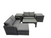 Fimous 3 Seater Sofa Reclining Chair Coffee Table Set Rattan Garden Outdoor Furniture Set with 2 Side Tables Big Stool Dark Grey Mixed