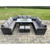 Fimous Outdoor Rattan Furniture Garden Dining Set Gas Fire Pit Table With 2 Side Tables Lounge Sofa 2 Small Footstool
