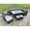 Fimous Wicker Rattan Garden Furniture Sofa set Gas Fire Pit Dining Table Indoor Outdoor with 2 Side Table Chair 3 Footstools
