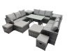 Fimous Garden Rattan Outdoor Furniture Set 13 Seater with 3 Seater Sofa 4 Stools 2 Side Tables Dark Grey