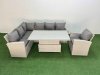 Fimous 7 Seat Rattan Outdoor Garden Furniture Corner Sofa Set Adjustable Lifting Dining or Coffee Table Set with Armchair Light Grey