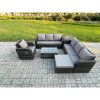 Fimous 8 Seater Rattan Outdoor Garden Furniture Sofa Set Patio Table & Chairs Set with 3 Seater Sofa Reclining Chair 3 Seater Sofa Big Footstool Side Table Dark Grey Mixed