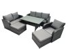 Fimous 8 Seat Outdoor Wicker PE Rattan Garden Furniture Set Dining Table Sofa Set with 2 Big Stools Dark Grey Mixed