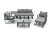 Fimous 8 Seater Aluminium Outdoor Garden Furniture Set with Adjustable Rising Lifting Dining Table 3 Seater Sofa 2 Chair 3 Footstool Side Table Dark Grey