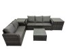 Fimous Rattan Garden Outdoor Furniture Set Love Sofa Square Coffee Table Sets with 2 Side Tables 2 Small Stools Dark Grey Mixed