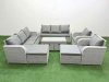 Fimous PE Wicker Rattan Furniture Sofa Sets with Oblong Coffee Table 3 Seater Sofa 4 Stools Light Grey