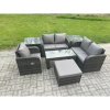 Fimous Rattan Outdoor Garden Furniture Sofa Set Patio Table & Chairs Set with Big Footstool 2 Side Tables Dark Grey Mixed