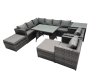 Fimous 10-seater Outdoor PE Rattan Sofa Set with Dining Table Patio Garden Furniture Sets with 2 Chair 2 Big Stools Side Table Dark Grey Mixed
