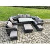 Fimous 10 Seater Garden Rattan Furniture Dining Table Sofa Set Indoor Outdoor with 2 Reclining Chairs 2 Side Tables 3 Footstools Dark Grey Mixed