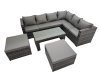 Fimous Outdoor Rattan Oblong Coffee Table Corner Sofa Sets Garden Furniture Set with Chair 2 Big Stools Dark Grey Mixed