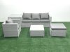 Fimous Garden Outdoor Furniture Set 5 Seater Rattan Sofa Set with Big Footstool Armchair Side Table Light Grey Mixed