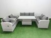 Fimous PE Rattan Garden Furniture Set Reclining Chair Sofa Double Love Seat 2 Seater Sofa Lounge Set Adjustable Lifting Dining or Coffee Table 2 Side Table Light Grey