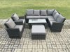 Fimous Rattan Corner Sofa Garden Furniture Set with Big Footstool Rectangular Coffee Table 2 Armchairs with Cushion Dark Grey Mixed