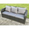Fimous Rattan Outdoor Garden Furniture Sets Height Adjustable Rising lifting DiningTable Sofa Set with Reclining Chair 2 Small Footstools Dark Grey Mixed