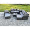 Fimous 9 Seater Outdoor Rattan Garden Furniture Set Conservatory Patio Sofa Coffee Table With Reclining Chair 2 Big Footstool Side Table Dark Grey Mixed