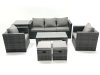 Fimous Rattan Garden Furniture Set Outdoor Lounger Sofa with Coffee Table 2 Armchair 2 Small Footstools Side Table Dark Grey Mixed