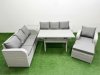 Fimous 8 Seater Poly Rattan Outdoor Garden Furniture Rectangular Dining Table Sofa Set Patio 3 Seater Sofa Reclining Chair 3 Seater Sofa Big Footstool Side Table Light Grey