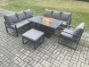 Fimous Aluminium Outdoor Lounge Sofa Garden Furniture Sets Gas Fire Pit Dining Table Set with Arm Chair Big Footstool Dark Grey