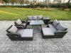 Fimous Outdoor Rattan Garden Furniture Set 9 Seater Patio Lounge Sofa Set with Dining Table 2 Big Footstool Side Table Dark Grey Mixed