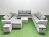 Fimous PE Rattan Lounge Sofa Set 12 Seater Outdoor Garden Furniture Set with Square Coffee Table 3 Seater Sofa 3 Stools 2 Side Table Light Grey